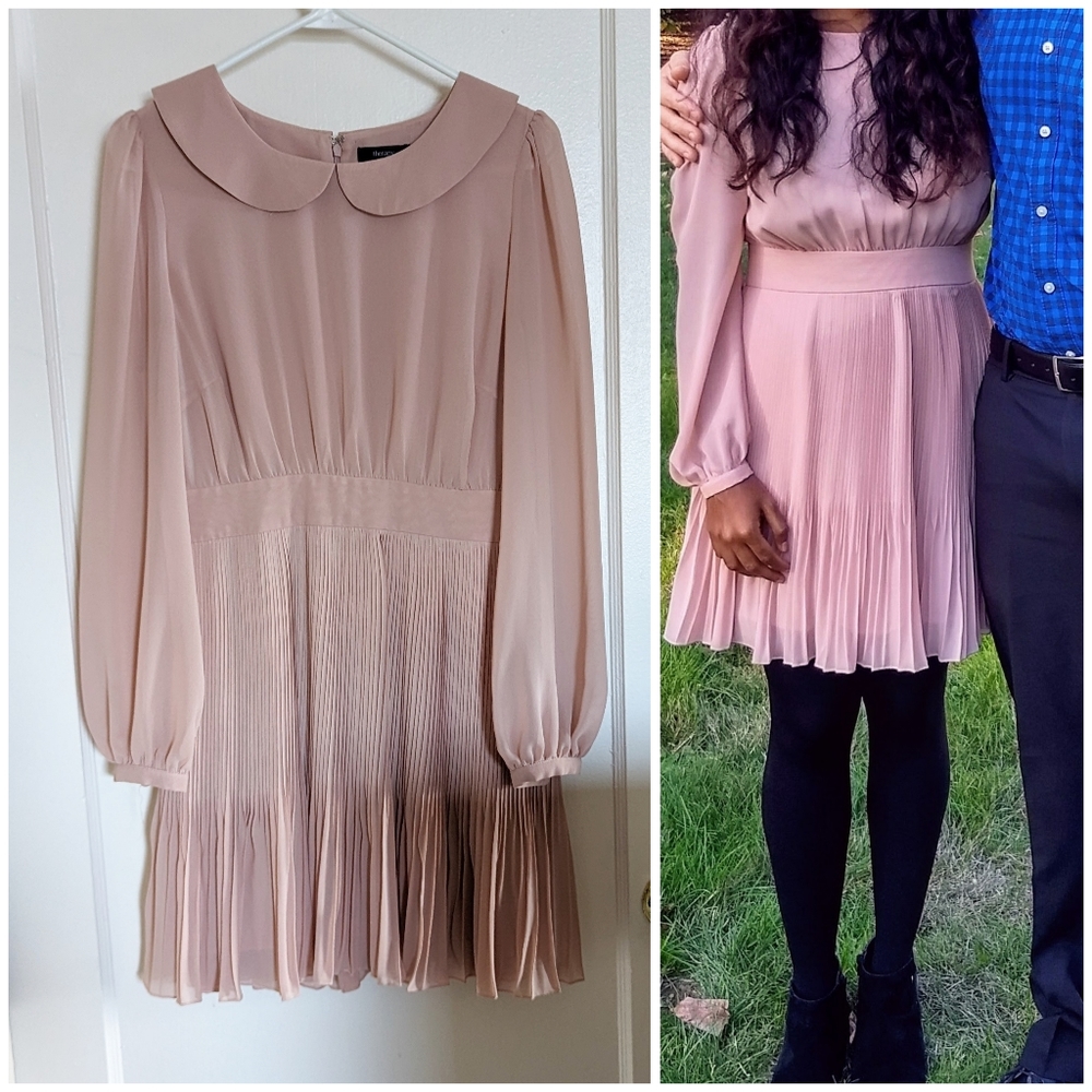 Therapy Long Sleeve Collar Pleated Dress, Size 6